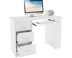 Bureau met drie laden drie legplanken en toetsenbordlade 110x49x75 cm Wit hout ML-Design