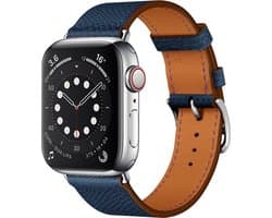 By Qubix - Geschikt voor Apple Watch bandje - Lederen bandje - Donkerblauw - Geschikt voor Apple Watch 38 mm / 40 mm / 41 mm / 42 mm - Smartwatch bandje - leren smartwatchbandje - Horlogebandje