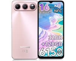 DOOGEE Note 60 Smartphone - 6,56" - Android 16 - 32GB(3+29) RAM - 128GB ROM - 6150 mAh - Lichtgewicht 190 g - 3,5 mm hoofdtelefoonaansluiting - NFC - GPS - Roze