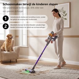 Vovtenza -Steelstofzuiger - Draadloze stofzuiger - 70000 PA zuigkracht - LED-display - Zakloos-werkt op batterijen - Geschikt voor dierenharen - Wordt geleverd met 4 verschillende opzetstukken - 3 zuigstanden - Anti-klit vloerborstel - 1,8 liter-Goud — thumbnail 2
