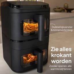 Vivid Green Dubbele Airfryer Verticaal – 9L – 2 Lades – Dual Zone met SYNC – Kijkvenster – 2500W – PFAS-vrij – Zwart — thumbnail 4