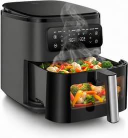 airfryer met stoomfunctie - Heteluchtfriteuse - Zwarte kleur - Digitale Air Fryer - 8,8L - 1700W - Meer Kookfuncties - Kijkvenster - 360° Heteluchttechnologie - Touchscreen - Vaatwasmachinebestendige Onderdelen — thumbnail 1