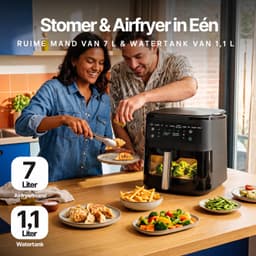 airfryer met stoomfunctie - Heteluchtfriteuse - Zwarte kleur - Digitale Air Fryer - 8,8L - 1700W - Meer Kookfuncties - Kijkvenster - 360° Heteluchttechnologie - Touchscreen - Vaatwasmachinebestendige Onderdelen — thumbnail 4