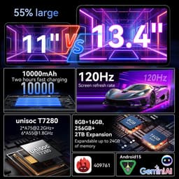 Tablet T60 Pro - 24GB RAM 256GB Opslag - 13,4 Inch IPS Scherm - Octa Core Processor - Android 15 - 10000mAh Batterij - WiFi Tablet PC — thumbnail 4