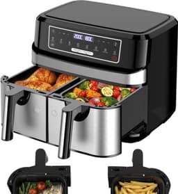 Heteluchtfriteuse Dubbele Mand - 2 x 4,5 Liter Capaciteit - 2600 Watt Vermogen - Metaal Materiaal - Gezond Koken - Airfryer — thumbnail 1