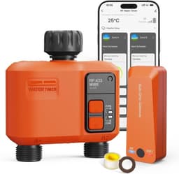 Intelligente irrigatiecomputer, wifi, 2 uitgangen met 300 meter RF super wifi-afdekking, tuinirrigatiesysteem met regenkrant, app en spraakbesturing, automatische timer — thumbnail 1