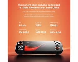 Gaming Handheld Odin 3 Max - 6 Inch 120Hz AMOLED Scherm - 16GB RAM - 512GB Opslag - Android 15 - Zwart