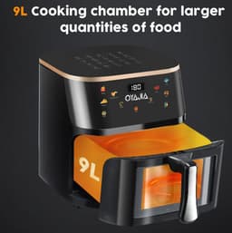 9 L airfryer met zichtvenster, type nr. 21, familiegroot, 6-in-1 kookprogramma’s, smart-touchscreen, timerfunctie, vaatwasbestendig, gezond, olievrij en vetarm koken, zwart — thumbnail 4