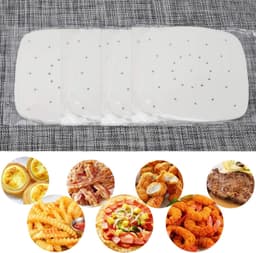 Luchtfriteuse Liners 400 stks, Beasea 6.5 Inch Luchtfriteuse Perkament Papier Wit Luchtfriteuse Filter Papier Vierkant Geperforeerd Perkament Papier Bamboe Stoompapier voor Luchtfriteuse en Stoommand — thumbnail 5