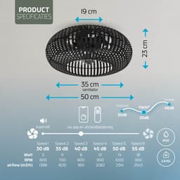 Varin® Smart Ventilator - Bamboe Zwart - Tuya Wifi - Ø 50cm - 18W Plafondventilator met verlichting - Smart lamp slaapkamer - Plafonniere kinderkamer - Plafondlampen industrieel - Plafond lamp - Afstandsbediening - Plafond ventilator — thumbnail 3
