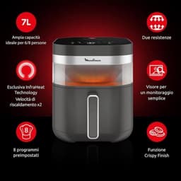 Airfryer met infrarood - Grote frituurpan - Gelijkmatig garen - Dubbele kookzone - 7 liter capaciteit - Grijs — thumbnail 3