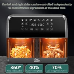 Dubbele XL-heteluchtfriteuse 8L - Dual Zone airfryer met 2 siliconenmatten en recepten — thumbnail 3