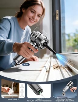 Handstofzuiger draadloos -4-in-1 Auto stofzuiger - Zuigen & Blazen - Kruimeldief - LCD-scherm en borstelloze motor; geschikt voor auto, kantoor en huisdierhaar - Zilver — thumbnail 4