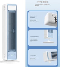 Torenventilator - Bladloze Torenventilator - Stille torenventilator - Ventilator staand - Ventilator - Draagbare - Mobiele Airco Cooler - Bladloos - Draaibaar Ventilator - Met Afstandsbediening - Luchtstroom - Mobiele Airco - Wit — thumbnail 2