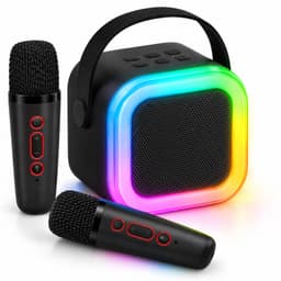 Cheqo® Karaoke Set met 2 Draadloze Microfoons - Karaoke Machine voor Kinderen en Volwassenen - RGB LED Verlichting - Party Speaker met Microfoon - Draagbare Luidspreker met Handvat - Muziekbox - Echo Effect - Oplaadbaar met USB - Zwart — thumbnail 1