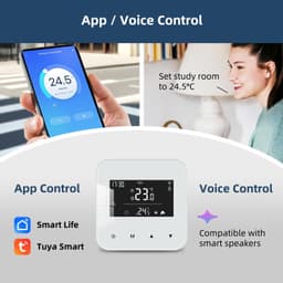 Slimme thermostaat voor combiketel, 2 draden, digitale kamerthermostaat bedrade wifi, programmeerbare verwarmingscontroller muur, werkt op batterijen, compatibel met en zwart — thumbnail 2