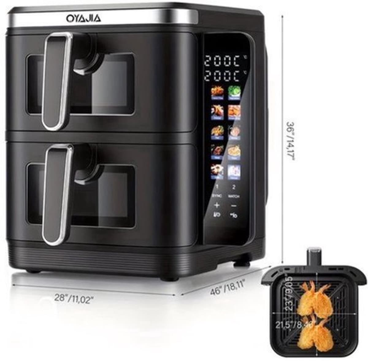 Airfryer – Heteluchtfriteuse – Dubbele Mand – Dubbele Lade – XXL Heteluchtoven – 11L Capaciteit – Verticaal Stapelbaar – PFAS-vrij – 2800W – 10 Kookprogramma’s – Sync & Match Functie — afbeelding 1
