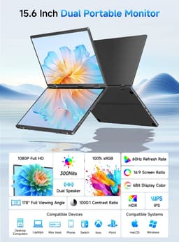ITRONIQ Dubbele Draagbare Monitor 15,6 Inch - 2x Full HD 1080P IPS - Opvouwbaar Scherm - USB-C - Voor Laptop en PC - Zwart — thumbnail 2
