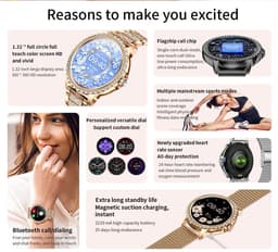 Knobbout 1.32” Scherm Stijlvolle Dames Smartwatch met Diamanten – Bluetooth Bellen, AI Spraakassistent, Gezondheidsmonitoring, IP67 Waterdicht, Sportmodi- Zilver staal band met kristallen + extra siliconen band — thumbnail 2