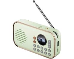 Draagbare FM Radio Oplaadbare Kleine Draadloze Bluetooth Speaker Surround Stereo Geluid USB Vintage Radio's Licht Groen