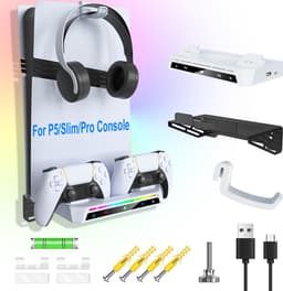 PlayCool 2-in-1 RGB Muurbeugel & Oplaadstation – Geschikt voor PlayStation 5 / PS5 Slim / PS5 Pro (Disc & Digital) – DualSense (Edge) Controller – Met LED Oplaadindicator — thumbnail 2