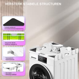 Ultradunne Universele Stapelset voor Wasmachine en Droger - Diepte Verstelbaar 45-68 cm - Wit - Inclusief Zwarte Ratelband + 4 Haken - TÜV Getest - Ruimtebesparend Tussenframe - Trillingsarm en Veilig — thumbnail 3