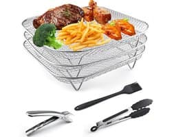 Stainless Steel Air Fryer Rack - 3-Layer Stackable Dehydrator with Tongs and Brush