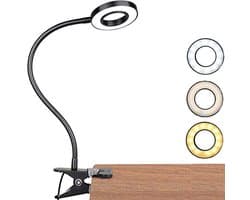 Dimbare LED-leeslamp met Klem en Oogbescherming - 3 Lichtmodi & 10 Helderheidsniveaus, Draagbaar met Flexibele Zwanenhals