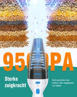 Milunho Kruimeldief Snoerloos 9500Pa – Handstofzuiger voor Auto & Dierenharen – USB-C Oplaadbaar, HEPA Filter, 3 opzetstukken – Krachtige kruimelzuiger — thumbnail 4