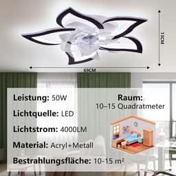 Stille LED Plafondventilator met Verlichting - Dimbare Lamp met Afstandsbediening voor Woonkamer en Slaapkamer — thumbnail 5