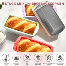 PromoHome 5-delige Siliconen Broodbakvormen Set - Rechthoekige Anti-Aanbak Bakvormen voor Oven, Airfryer en Vaatwasser - Geschikt voor Brood, Cake en Brownies — thumbnail 4