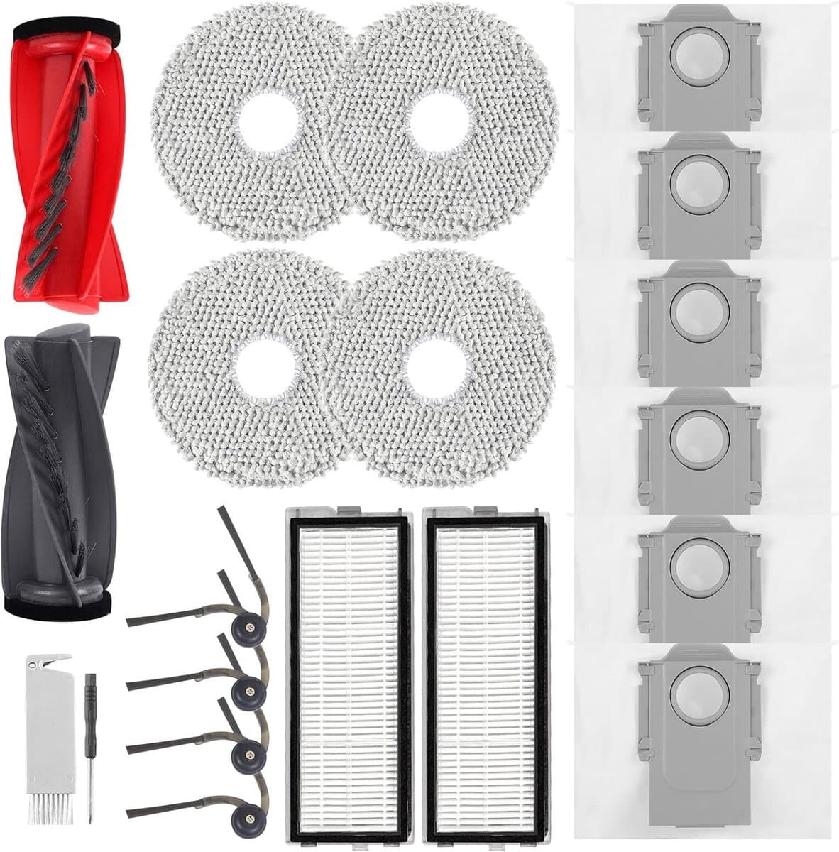 Accessoires gescht voor Roborock Qrevo Curv,Qrevo Curv S5X,Qrevo Edge,Qrevo Edge S5A,Qrevo S5V stofzuiger,2 hoofdborstels,2 HEPA-filters,6 stofzakken,4 reinigingsdoeken,4 zijborstels,1 borstel — afbeelding 1