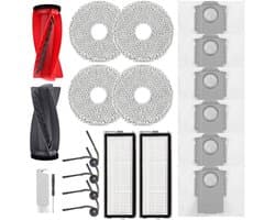 Accessoires gescht voor Roborock Qrevo Curv,Qrevo Curv S5X,Qrevo Edge,Qrevo Edge S5A,Qrevo S5V stofzuiger,2 hoofdborstels,2 HEPA-filters,6 stofzakken,4 reinigingsdoeken,4 zijborstels,1 borstel