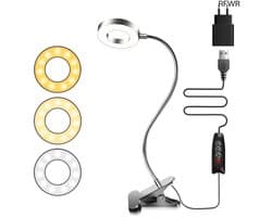 RFWR® Flexibele USB Clip-on Leeslamp met 3 Kleurinstellingen en 10 Helderheidsniveaus