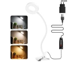 RFWR® Flexibele USB Led Leeslamp met 3 Kleuren & 10 Helderheidsinstellingen - Dimbare Clip Lamp voor Bureaus en Nachtkastjes