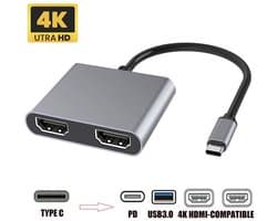 USB 3.0 dockingstation Type-C naar dubbele HDMI USB PD-hub geschikt voor schermuitbreiding
