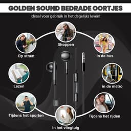 Golden Sound bedrade oordopjes - Oordopjes met draad en microfoon - Jack 3.5mm aansluiting - Zwart — thumbnail 4