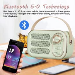 JeiibrZui Retro Bluetooth Speaker - Vintage Draagbare Luidspreker - Compact Design Met Bluetooth 5.0 - 1 Stuk - Voor Buiten En Thuis Gebruik - Groen — thumbnail 5