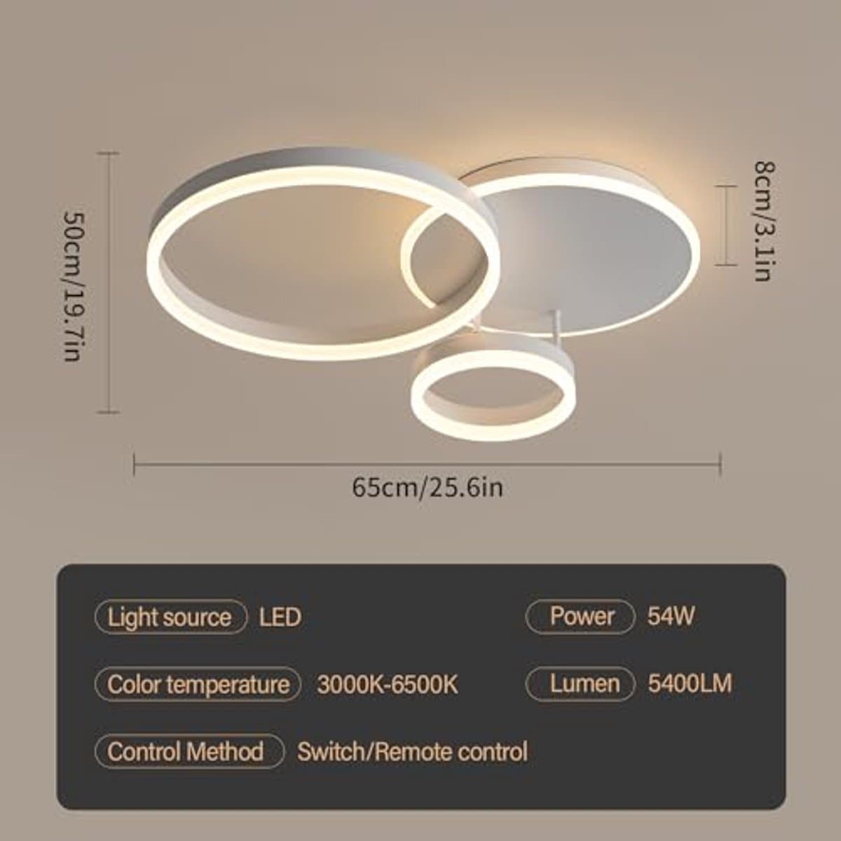 Dimbare Plafondlamp met Afstandsbediening - Moderne LED Kroonluchter met 3 Ringen — afbeelding 1