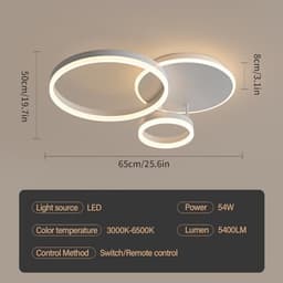 Dimbare Plafondlamp met Afstandsbediening - Moderne LED Kroonluchter met 3 Ringen — thumbnail 1