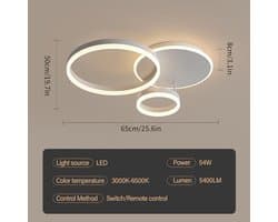 Dimbare Plafondlamp met Afstandsbediening - Moderne LED Kroonluchter met 3 Ringen