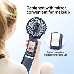 Draagbare USB Mini Ventilator met Spiegel - Stil, 4 Snelheden, 2000mAh, Perfect voor Thuis en Reizen — thumbnail 3