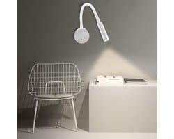 Witte wandlamp, warme, zachte, witte gebogen hoofdlamp, 3 watt wandgemonteerde minimalistische nachtleeslamp met drukknopschakelaar