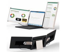 Stemap® Portable Monitor 16" Inch One Cable Tri Screen | Geschikt voor laptops van 13" t/m 17.3" Inch | Incl. Reistas | Laptop scherm extender | Draagbare monitor | 16 inch monitor