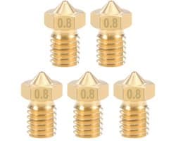 3D printer reserveonderdelen - 3D Printer Nozzles - 5-delige Messing Nozzles 0,8mm, Geschikt voor 1,75mm Filament en E3D V5-V6