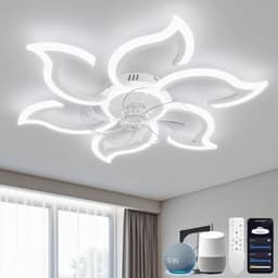 Slimme plafondventilator met LED verlichting, afstandsbediening, en spraakbediening - Stil in zomer/wintermodus, witte kleur — thumbnail 2