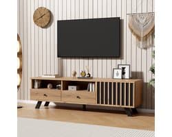 HAUSS SPOLE TV meubel - TV-kast met 2 lades, 1 kast en 2 halfoffene vakken - Grote aflegruimte voor televisies tot 60 inch - 150x38x44 cm - Spaanplaat - Houtkleur