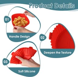 Sander Shop Set van 6 siliconen vormen voor Air Fryer, accessoires voor airfryer met 6 verschillende maten, siliconen bakvorm, opvouwbaar, herbruikbaar, voor gezond koken — thumbnail 4