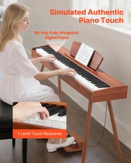 VEVOR Digitale Piano, 88 Toetsen Volledig Gewogen, Aanslaggevoelig Elektrisch Pianotoetsenbord met Muziekstandaard, Drievoudig Pedaal, Voeding, 280 Toetsen, Ondersteunt Draadloze Verbinding, voor Beginners, Houtkleur — thumbnail 3