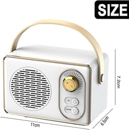 JeiibrZui Retro Bluetooth-Luidspreker - Draagbare Draadloze Stereoluidspreker - Heldere Geluidskwaliteit 10m Bereik - 1 stuks - Voor Buiten Wit — thumbnail 3